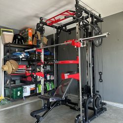 Smith Machine 100 | Adjustable Bench | 245lb Cast Iron Olympic Weights | 7ft Olympic Bar | Fitness | Gym Equipment | FREE DELIVERY 🚚 