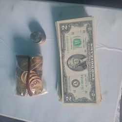 1$ Presidential Coins And 2$ Bills