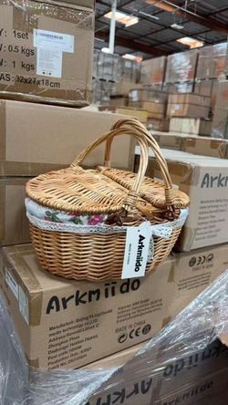 Arkmiido Wicker Picnic Basket with Lid