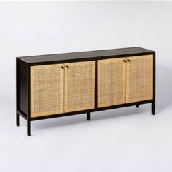 Wooden TV stand Black/Rattan