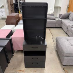 Tall Nightstand with Charging Station and LED Lights (some damage)