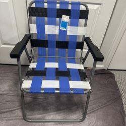 Folding Web Strap Lawn Chair Blue, Black & White