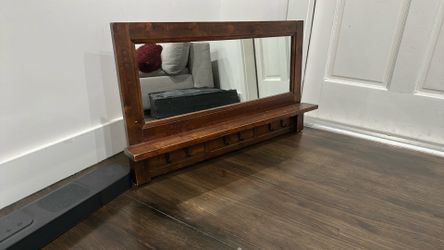 Pottery barn hard woodMirror shelf with hooks