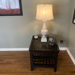 Chocolate Brown wood End table And lamp