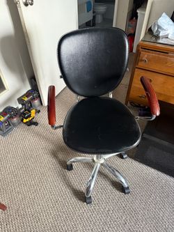 Black Leather Office Chair with Wood Armrests – $20