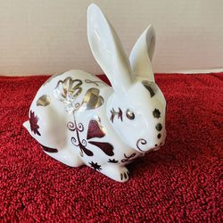 Lladro Attentive Bunny (Re-Deco) Retired Porcelain Figurines With Hand Painted Flowers And Designs