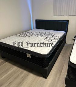 New queen bed frame with mattress