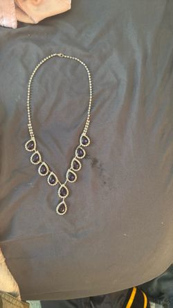 Silver Rhinestones Purple Stone Necklace
