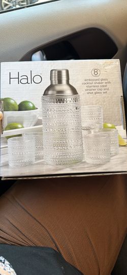 Glass drink shaker and shot glasses