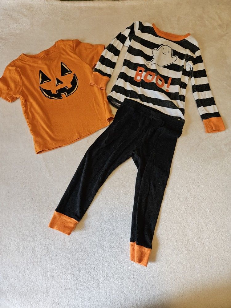 Halloween Toddler Pumpkin Shirt And Ghost Pajamas Lot 24M And 2T