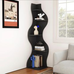 YOWOS Modern Corner Shelf, 5 Tier High Corner Bookshelf for Small Spaces, Scalloped Corner Bookshelf and Storage, Wooden Display Stand for Plants, Boo