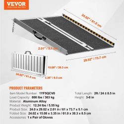 212# Portable Wheelchair Ramp, 2 ft 800 lbs Capacity, Non-Slip Aluminum Folding Threshold Ramp, Foldable Mobility Scooter Ramp Wheel Chair Ramp, Handi