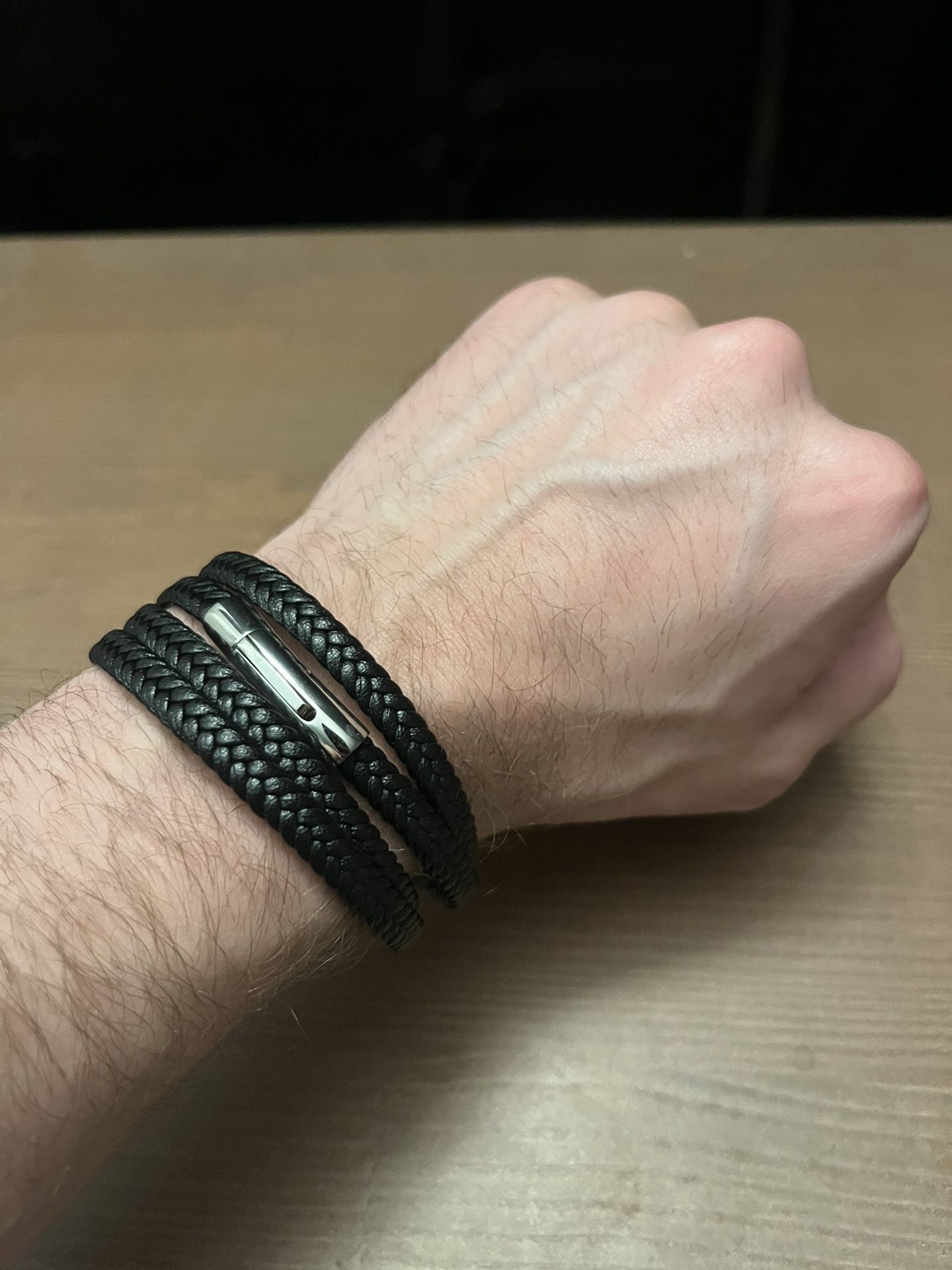 Leather Wrap Bracelet With Steel Clasp