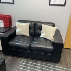 Black Leather Love Seat Couch