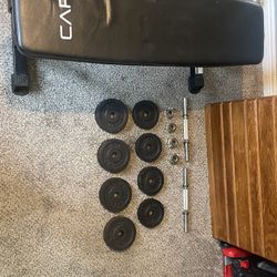 Workout Bench With 5 Pound X4 Weights And 8 Pound X4 Weight +2 Dumbbells Handles