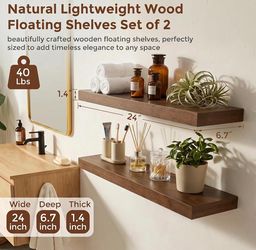 Natural Wood Floating Shelves Set of 2