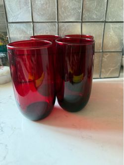 Set of 4 Vtg Roly Poly Royal Ruby Anchor Hocking 13oz Ice Tea Tumbers / Glasses   Approx 5” x 2.5”