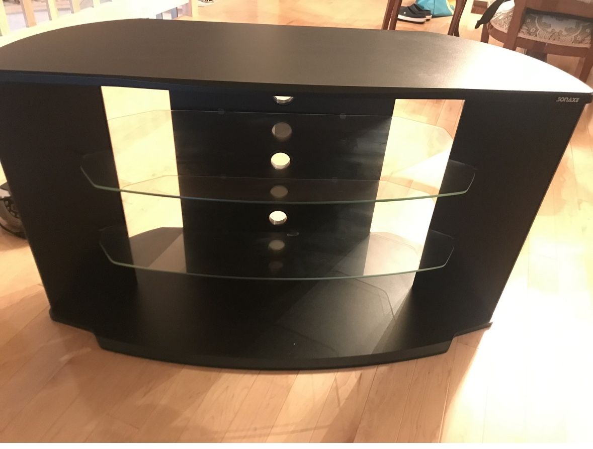 Black TV Media Stand With Two Glass Shelves 