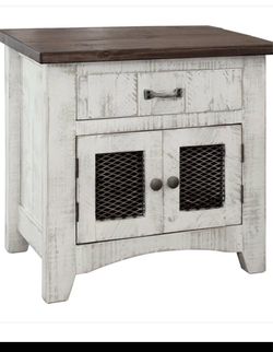 Farmhouse Wood Nightstand with Drawer and Cabinet