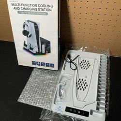 Cooling Stand for Playstation 5 Console Disc/Digital Edition, Cooling Station W/Controller Charger, 16 Games&Media Remote Holders, RGB Led Lights, Ver