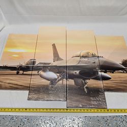 KREATIVE ARTS - 4 Panel Canvas Prints F-16 Fighting Falcon Fighter Jet on Sunset Wall Art Military Airplane Giclee Canvas Pictures Stretched and Frame
