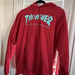 Red and blue thrasher hoodie 