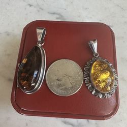 Choice of vintage 925 sterling silver, genuine amber pendant , both marked , gorgeous , one is a golden color amber , the other Baltic