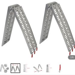 Pair 2 x Aluminum Folding Arched Loading Ramps 2 Pc 1500 lbs Capacity For ATV UTV Motorcycles Dirt Bikes 4 Wheelers Lawnmowers