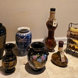 4 Beautiful Vintage Vases + 3 Kitchen Decor Bottles $35 for all