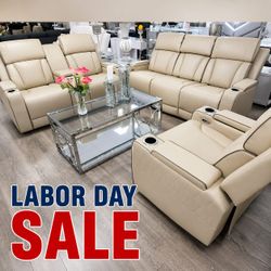 Leather Power Recliner Sofa Set