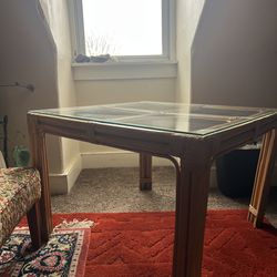 Bamboo outdoor table with glass top