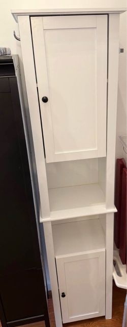 Tall white bathroom cabinet