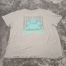 Pokèmon 'Stay Chill' Snorlax Graphic T-Shirt Mens Size XXL Grey Cotton Blend Tee
