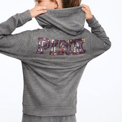 PINK Victoria's Secret Women's Gray Full Zip Hoodie Jacket Size S