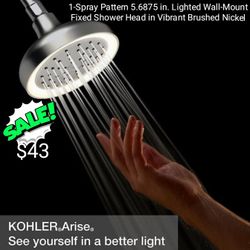 Exclusive

KOHLER

Arise 1-Spray Pattern 5.6875 in. Lighted Wall-Mount Fixed Shower Head in Vibrant Brushed Nickel

