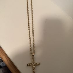 14k Turkish Chain With 10k Cross 
