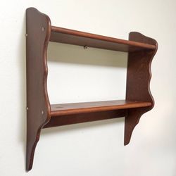 Vintage Wood 2 Tier Wall Shelf Display Scalloped Scrolled Side Panels Profile