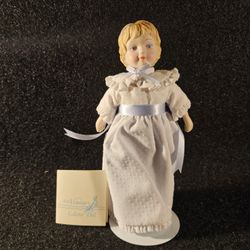 Vintage 1983 Avon Victorian Collector Doll Hand-Painted Porcelain Swiss Dot Dress.