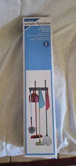 5-Slot Wall Mount Mop Broom Cleaning Tool Accessory Holder New Open Box