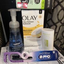 Bundle - Olay Bar Soap, Native Deodorant, Or Be Toothbrush, Kotex Panty Liners, And Method, Hand Soap