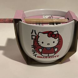 Hello Kitty Ceramic Bowl With Chopsticks