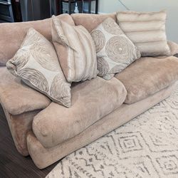 Beige Cozy Soft loveseat With 4 Pillows