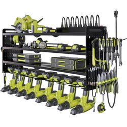 Power Tool Organizer Wall Mount with Charging Station,Cordless Tool Organizer 8 Drill Holder, 4 Layer Storage Rack for Garage Organization,Tool Holder