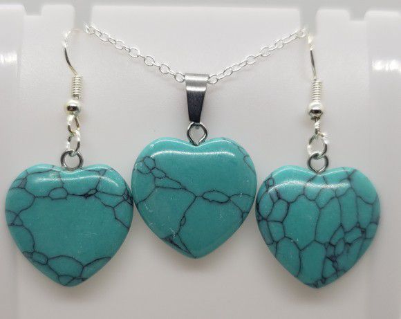 Turquoise Heart Silver Earring/Necklace Set 