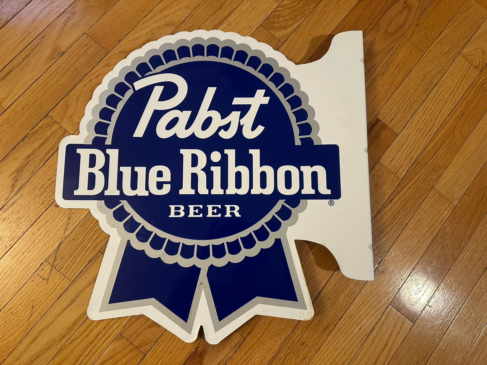 Pabst Blue Ribbon Beer Two Sidded Metal Bar Wall Mount Sign 21-1/2" x 22"