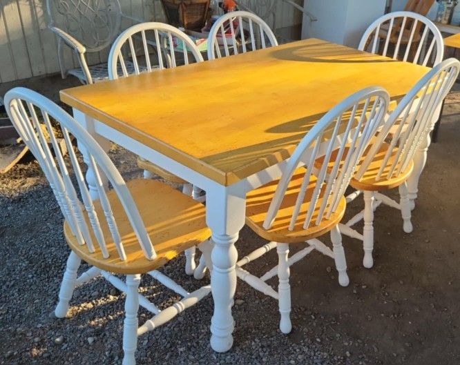 White Farmhouse Dining Table And 6 Chairs Solid Oak/ Rustic/ Country/ Set / Real Wood