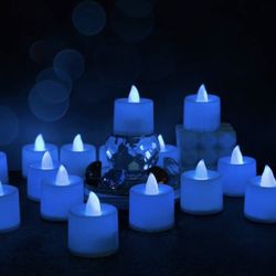 2 Set - 24 PCS Blue Light Atmosphere Layout Electronic LED Small Candles Simulation Round Small Tealights Including Button Batteries Multi-Color Optio