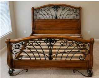 3-Piece Queen Bedroom Set  Solid Wood & Wrought Iron