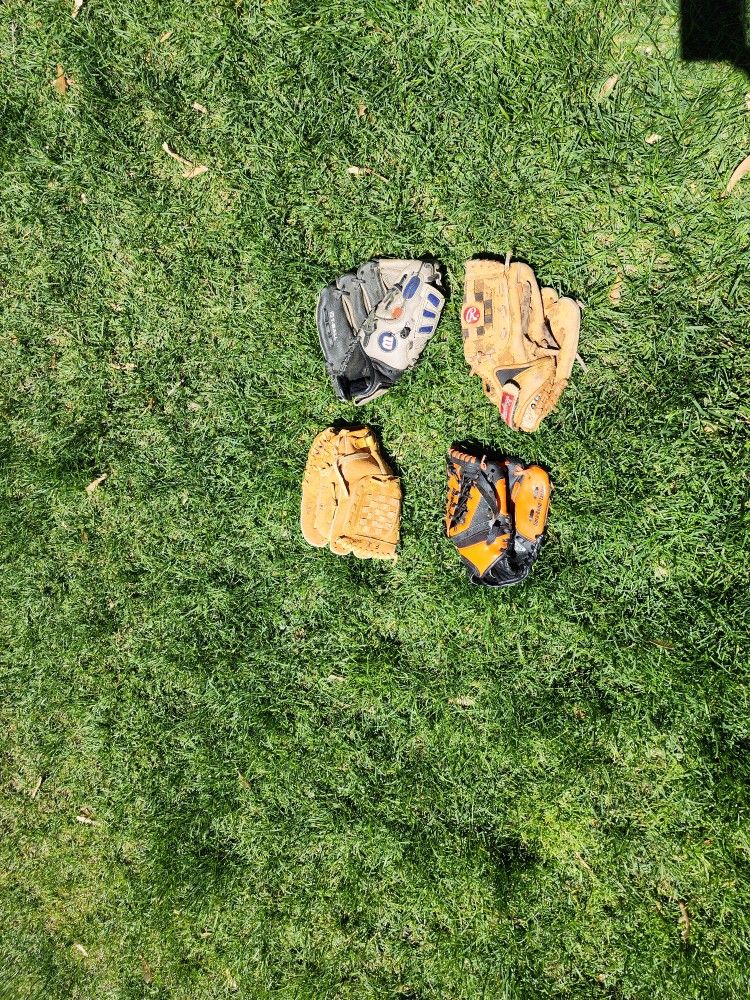 4 Kids Baseball Gloves (Package Deal - All 4)
