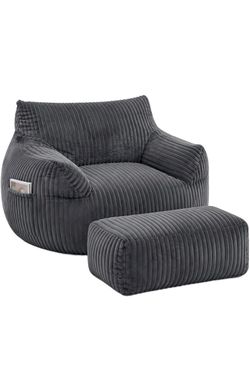 Gray Corduroy Bean Bag Chair with Ottoman
